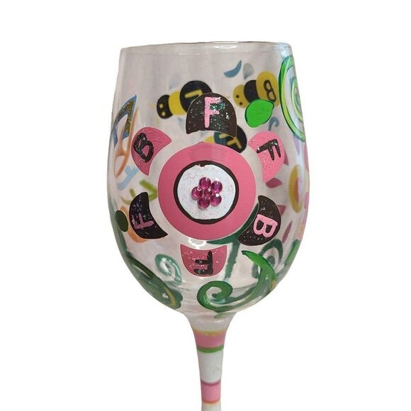Lolita Dining Drinkware, Hand Painted "Best Friends Forever" Stemmed Wine Glass - Picture 9 of 11